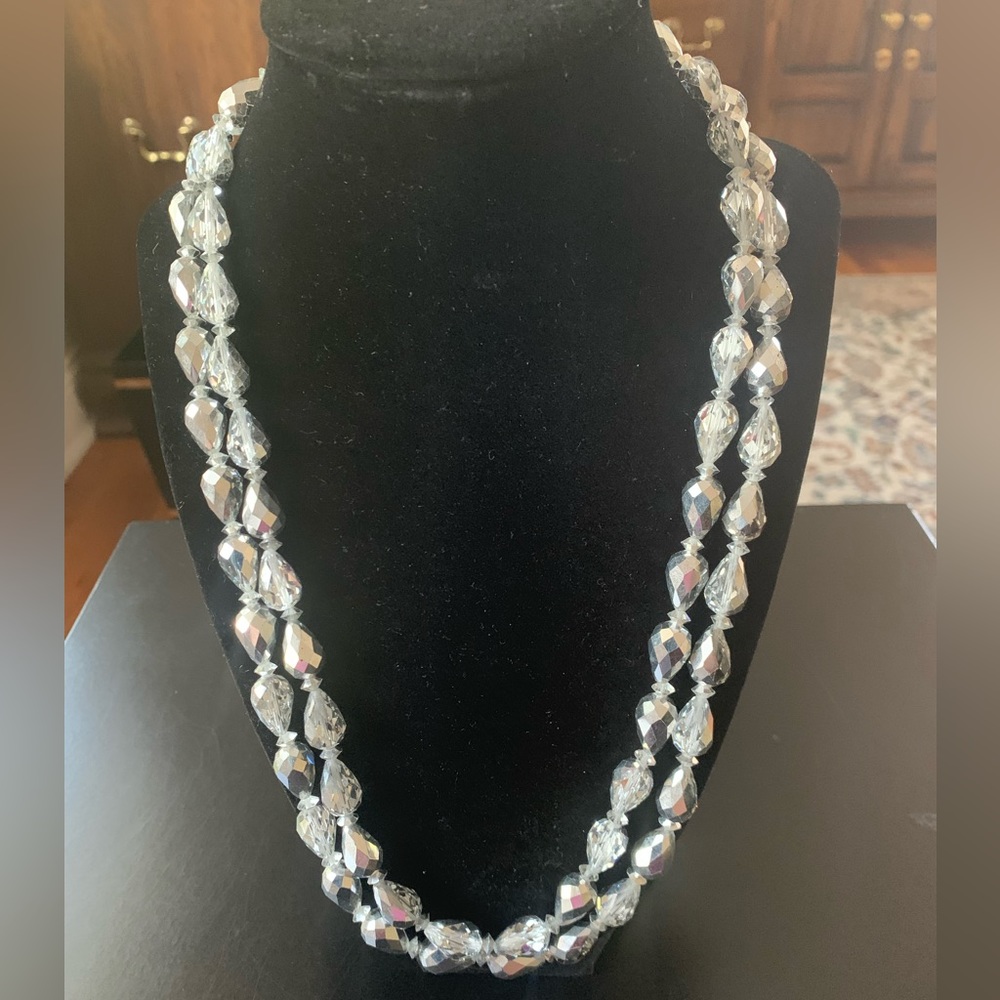 Vintage Vendome Double Strand Silver and Clear Rhinestone Necklace